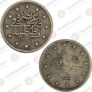 Ottoman Empire 🇹🇷 1911 (1327/3) 2 Kurus Mehmed V KM#749 - (Ag/ 2.4gr /.830).