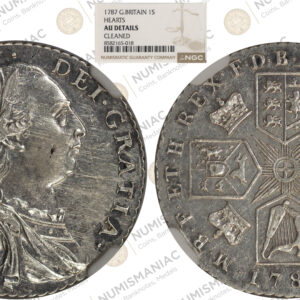 Great Britain 🇬🇧 1787 1 Shilling Silver Coin – George III Hearts – NGC AU Details Cleaned (Ag/6.02gr/ 0.925).