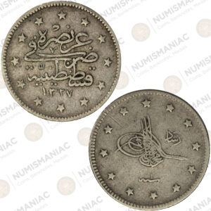 Ottoman Empire 🇹🇷 1909 (1327/1) 2 Kurus Mehmed V KM#752 - (Ag/ 2.4gr /.830).