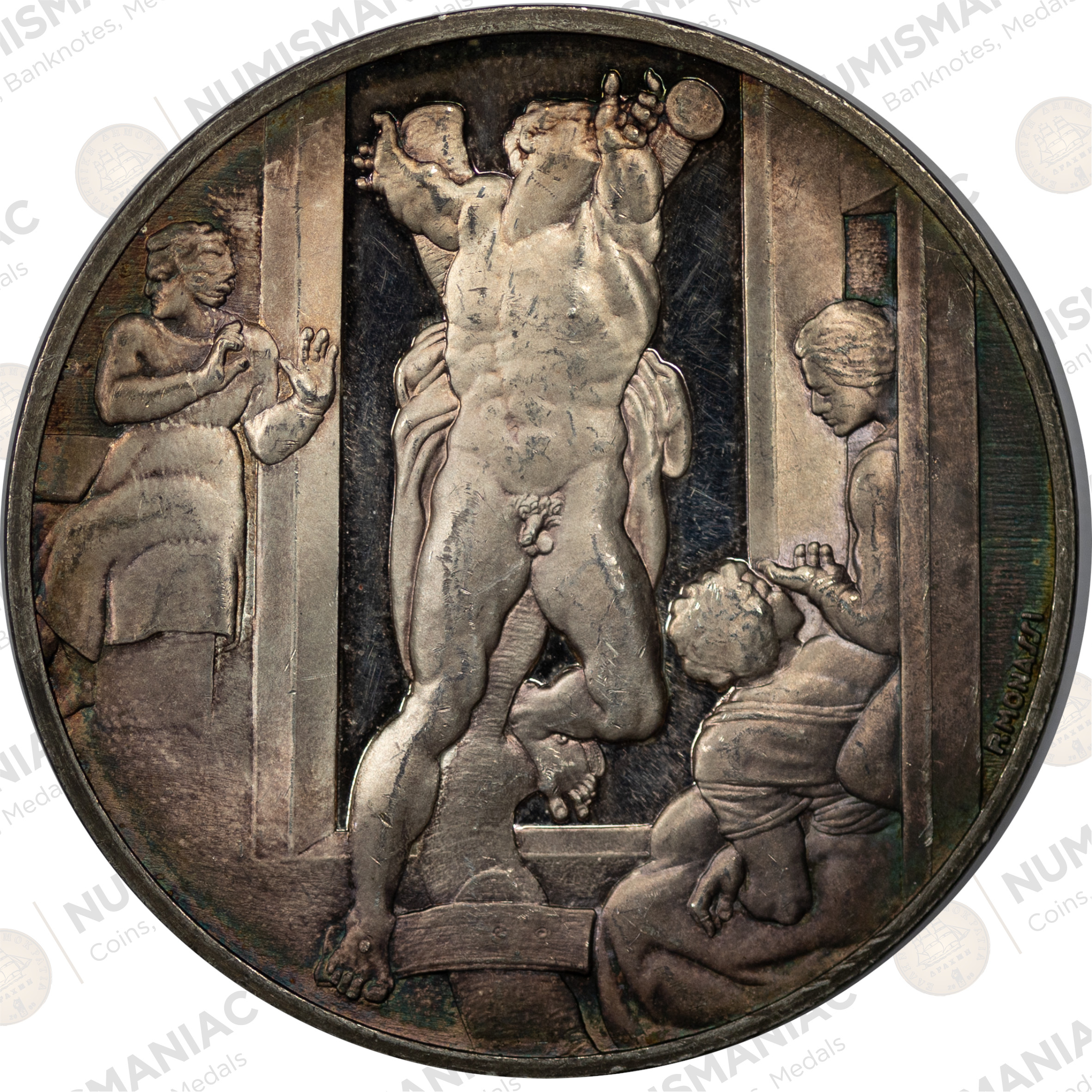 USA 🇺🇸 1970 Franklin Mint Silver Medal - Michelangelo “The Death of Haman.” -(Ag/ 42,07gr /.925). - Image 2