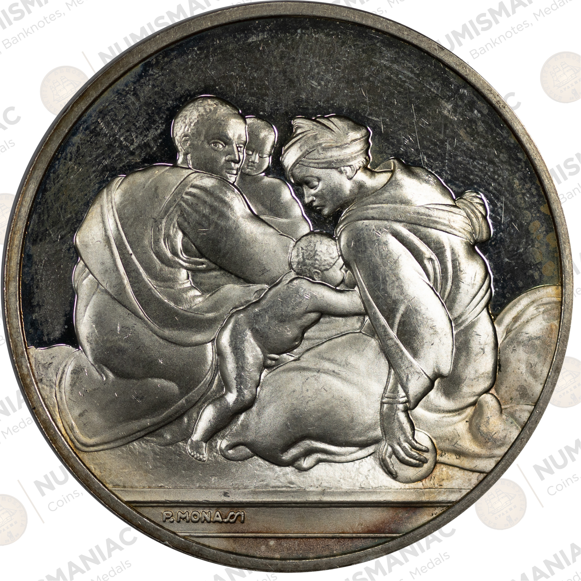 USA 🇺🇸 1970 Franklin Mint Silver Medal - Michelangelo “The Forefathers of Christ”. -(Ag/ 39gr /.925). - Image 2