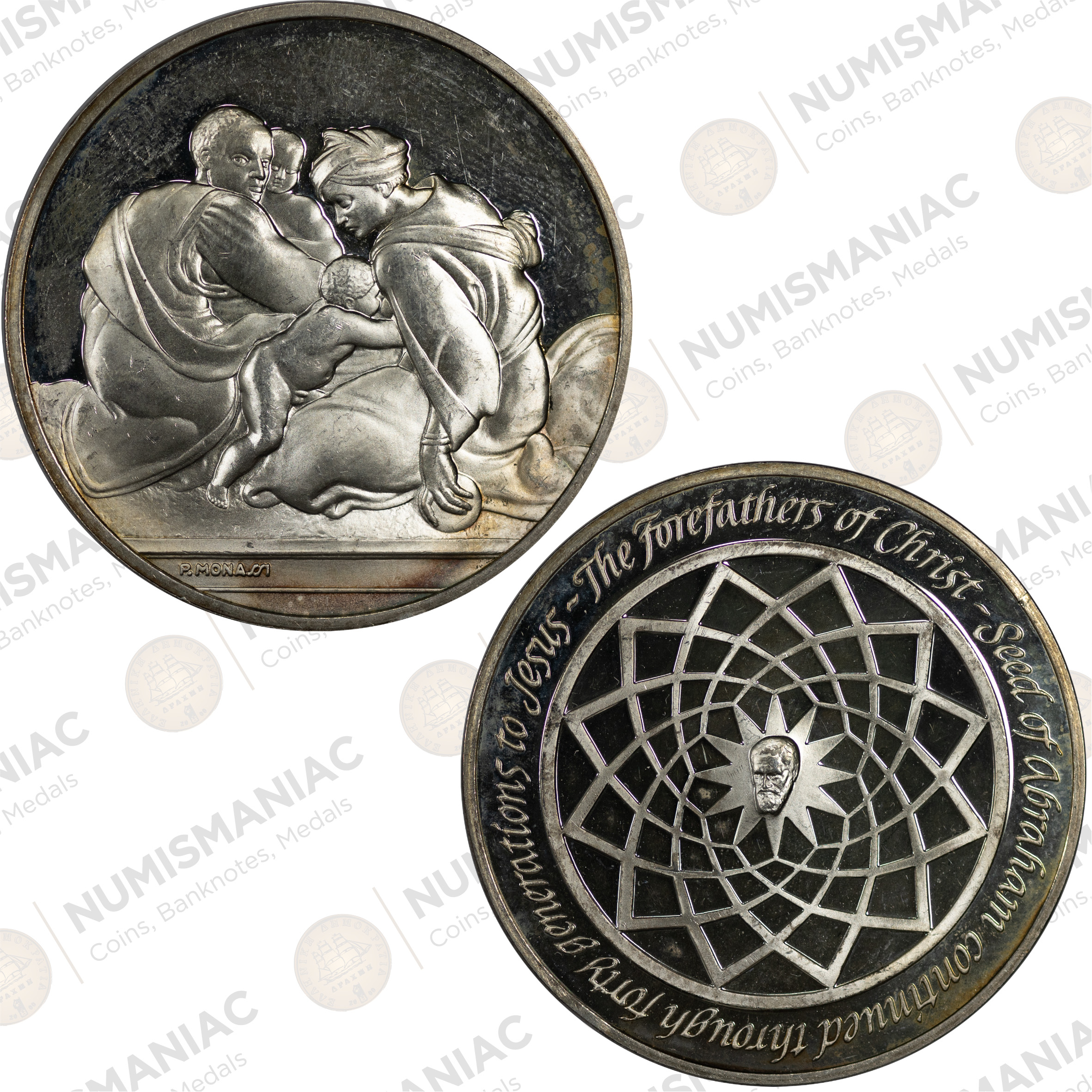 USA 🇺🇸 1970 Franklin Mint Silver Medal - Michelangelo “The Forefathers of Christ”. -(Ag/ 39gr /.925).