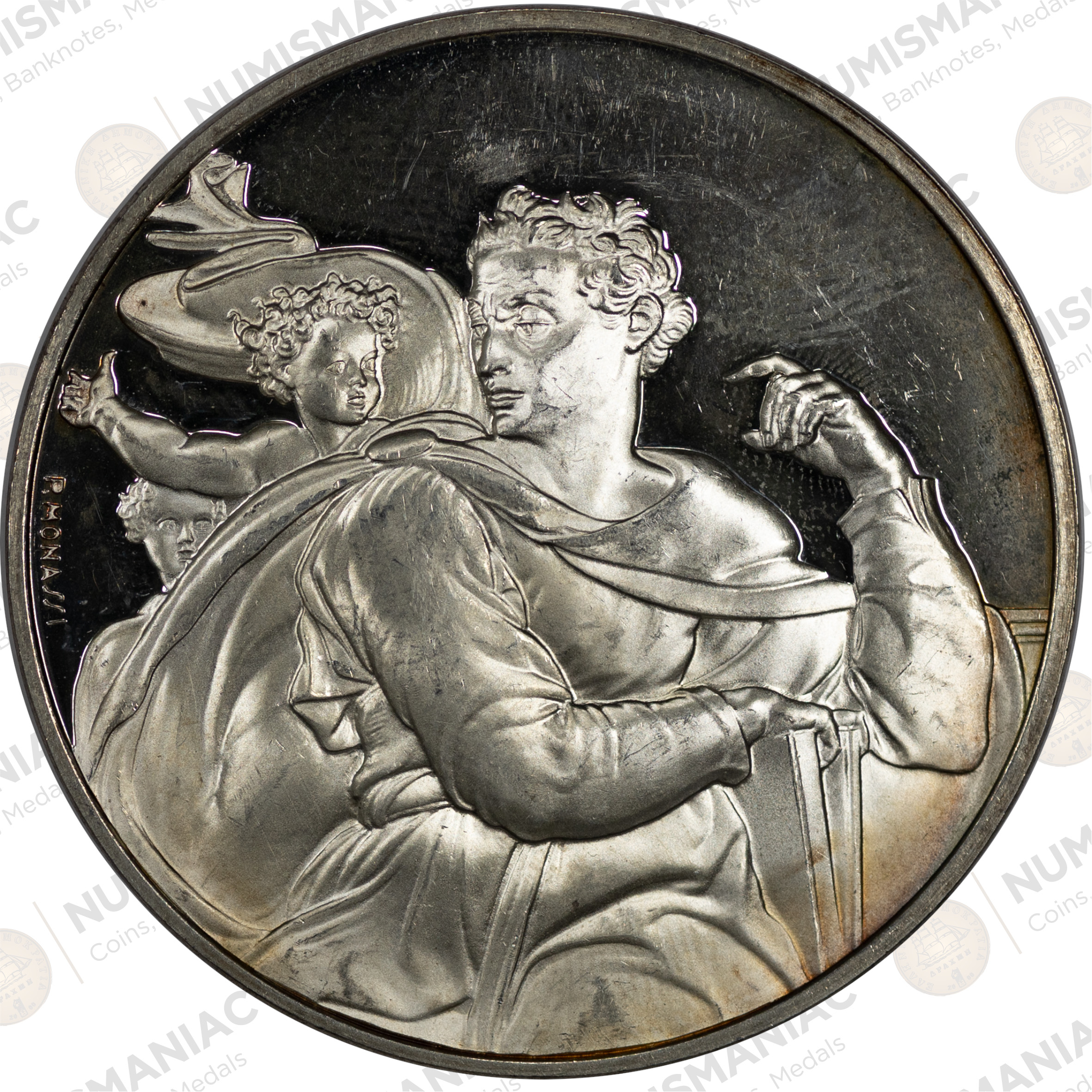 USA 🇺🇸 1970 Franklin Mint Silver Medal - Michelangelo “The Prophet Isaiah”. -(Ag/ 39gr /.925). - Image 2