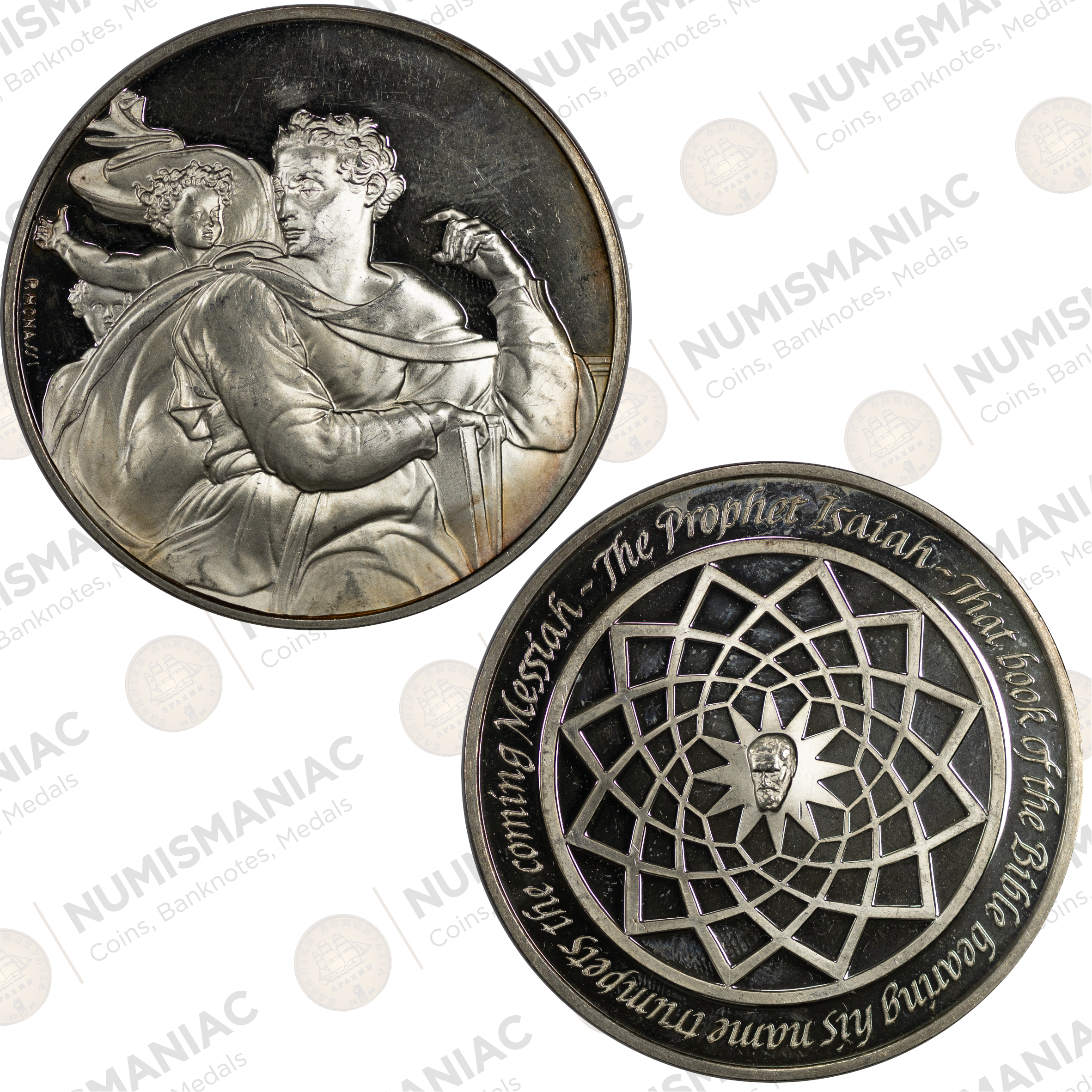 USA 🇺🇸 1970 Franklin Mint Silver Medal - Michelangelo “The Prophet Isaiah”. -(Ag/ 39gr /.925).