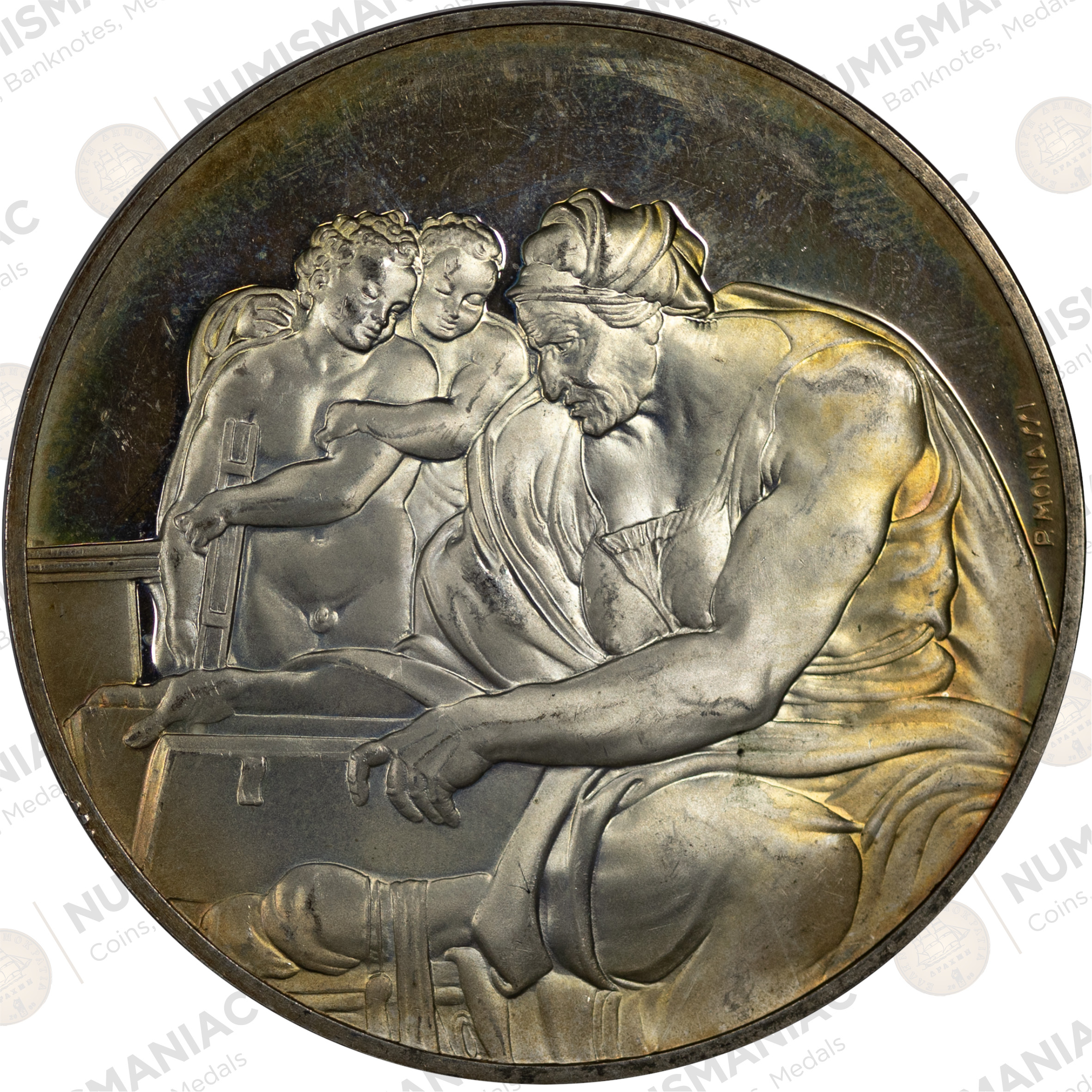 USA 🇺🇸 1970 Franklin Mint Silver Medal - Michelangelo “The Cumaean Sibyl”. (Ag/ 39,23gr /.925). - Image 2