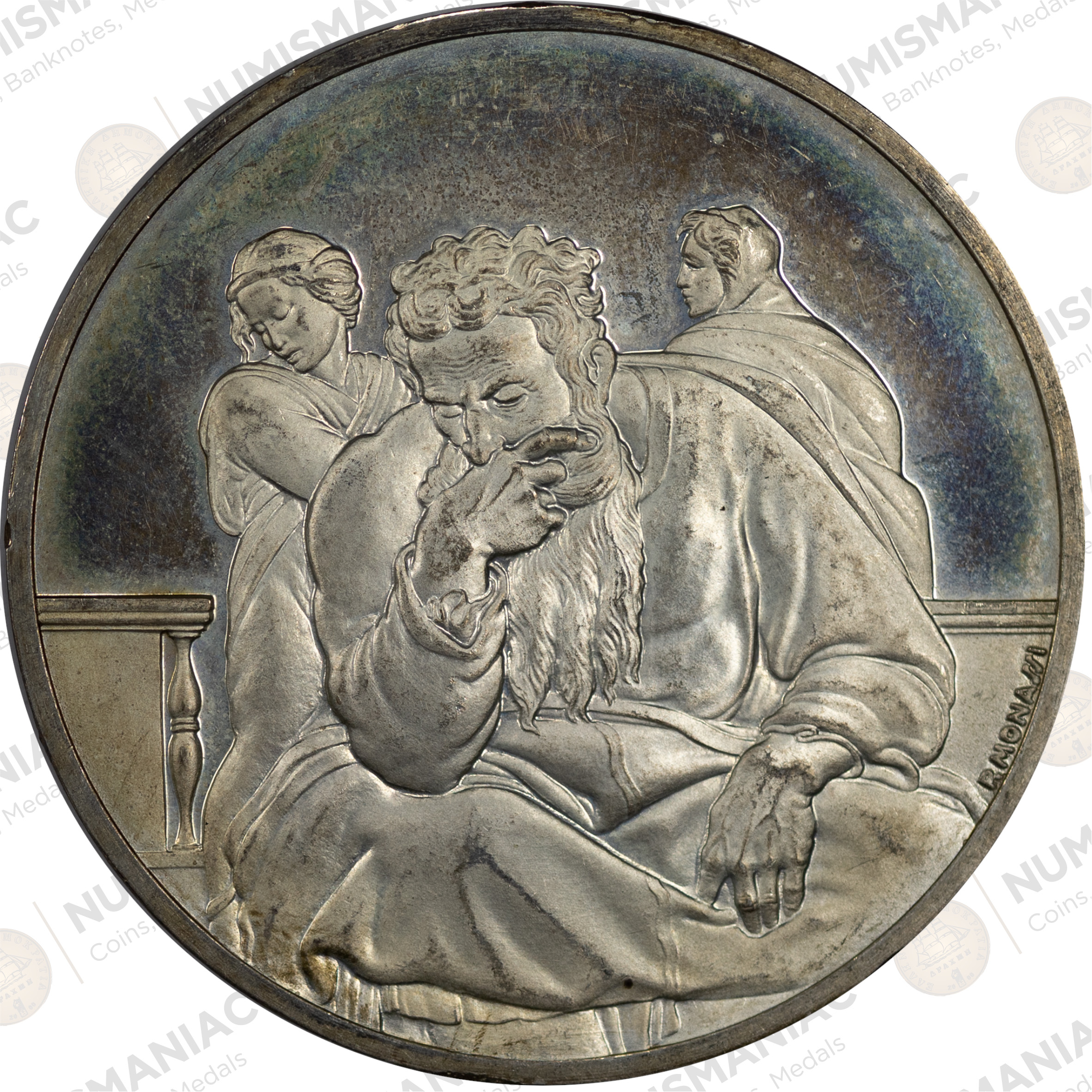 USA 🇺🇸 1970 Franklin Mint Silver Medal - Michelangelo “The Prophet Jeremiah”. (Ag/ 41,08gr /.925). - Image 2