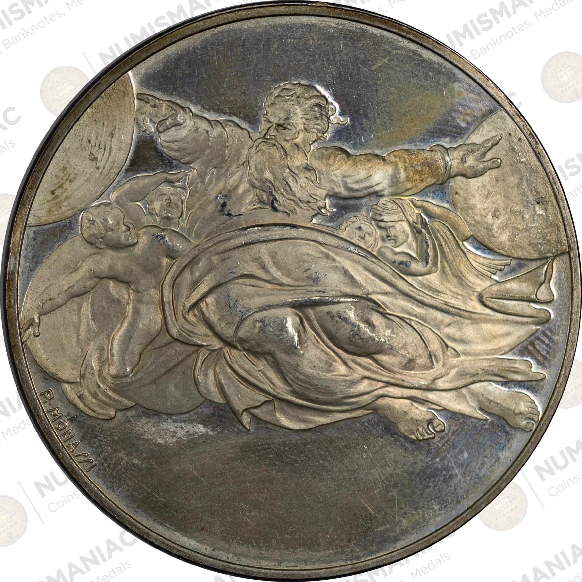 USA 🇺🇸 1970 Franklin Mint Silver Medal - Michelangelo “Creation of the Sun and Moon”. (Ag/ 40,88gr /.925). - Image 2
