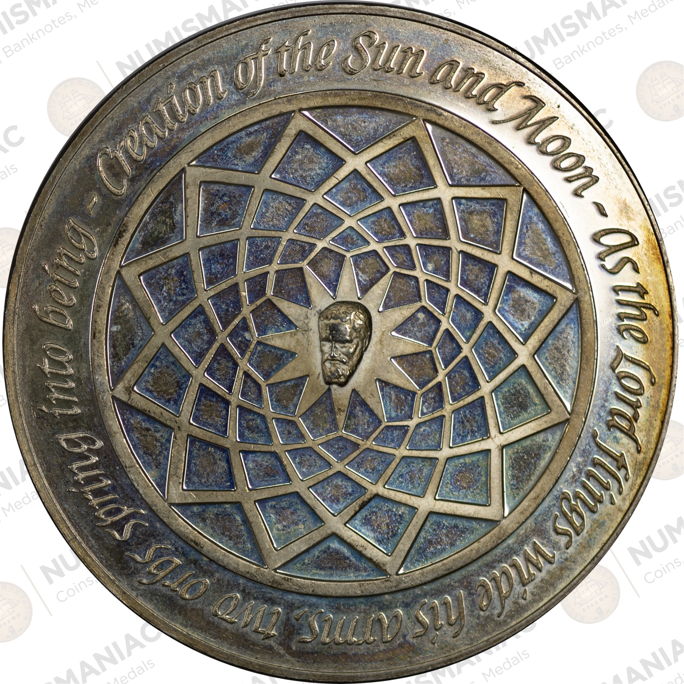 USA 🇺🇸 1970 Franklin Mint Silver Medal - Michelangelo “Creation of the Sun and Moon”. (Ag/ 40,88gr /.925). - Image 3
